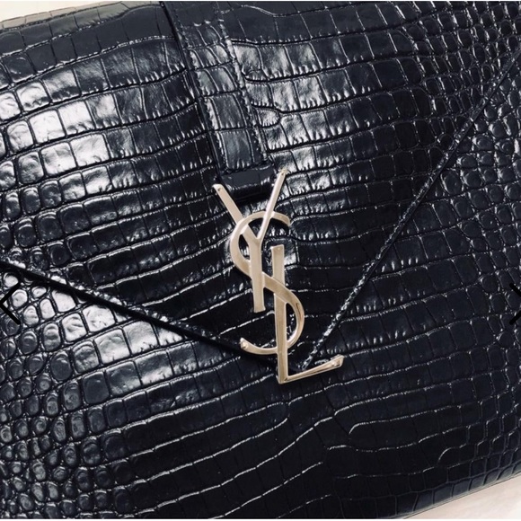 SAINT LAURENT Envelope Croc Embossed Black Leather - Picture 5 of 5